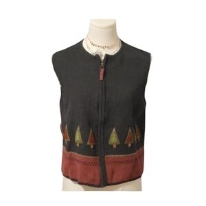 Vintage Woolrich 100% Cotton Charcoal Tree Applique Sweater Vest Size Large